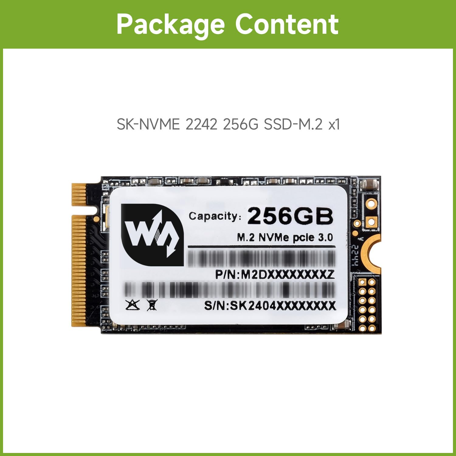 Waveshare SK M2 NVME 2242 256GB Solid State Drive, 3D TLC Flash Memory, High-Speed Reading/Writing Compatible with Windows/Raspberry Pi OS/Centos/Ubuntu/Linux,for Laptop/Desktop/All-in-one Machine...