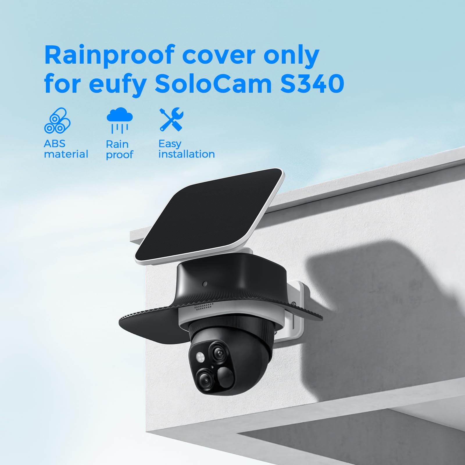 Support Anti-Pluie pour caméra Eufy Security SoloCam S340, Protection Solaire extérieure pour caméra Eufy S340, protège la caméra de la poussière et des Rayons UV