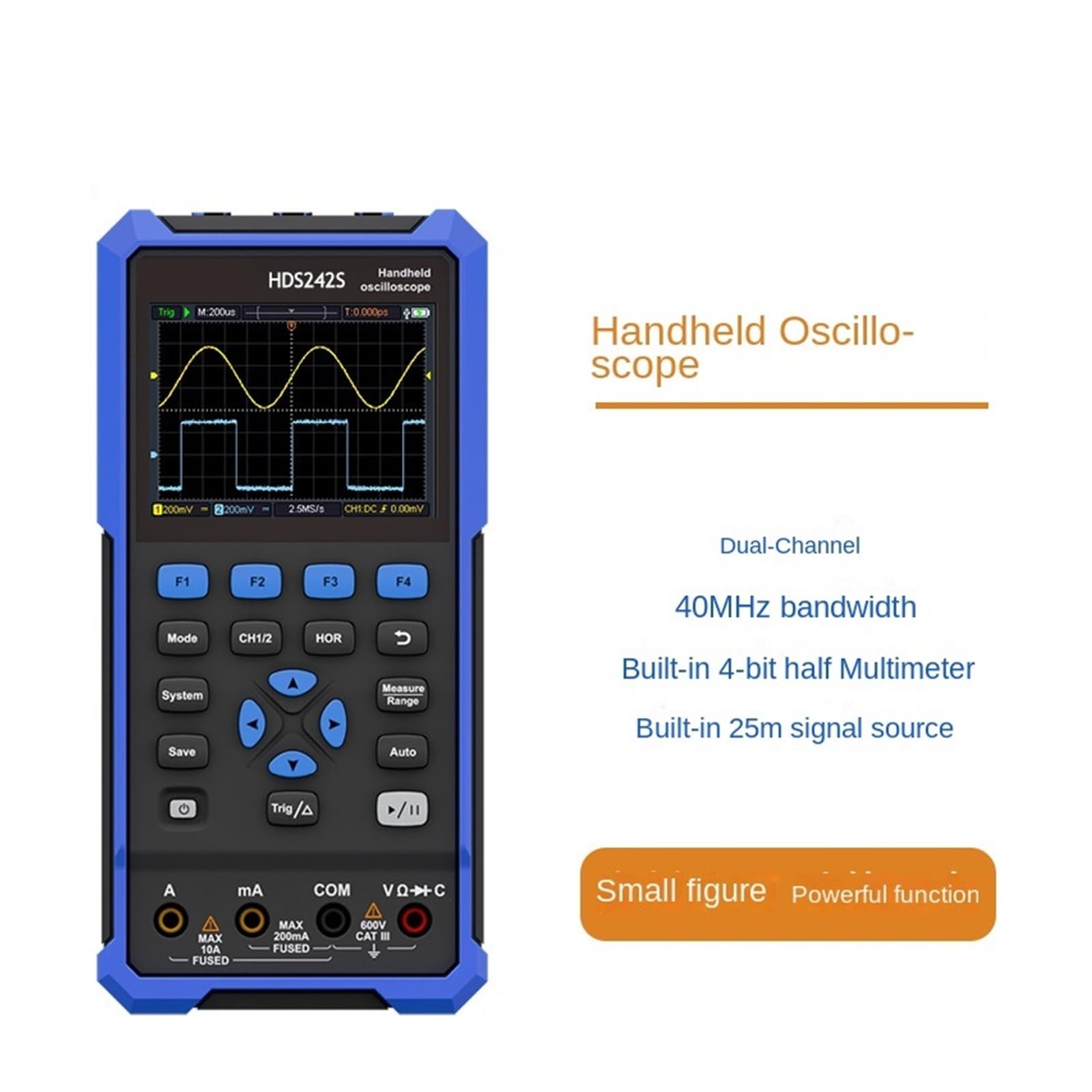 Oscilloscopio digitale, 3 in 1 oscilloscopio digitale multimetro generatore di forme d'onda 100 MHz 500 MSa/s 20000 conteggi per il settore della manutenzione e dell'istruzion(HDS242)