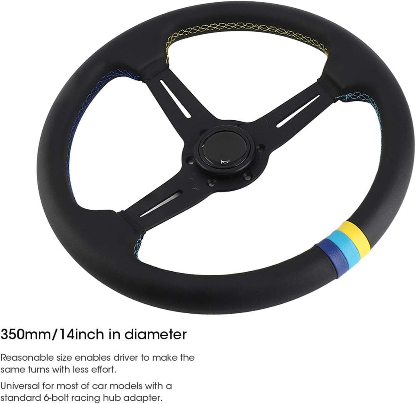 for Volante da corsa in pelle da 350 mm da 14 pollici universale mezzo piatto in lega di alluminio nero con pulsante clacson for gli appassionati di corse automobilistiche