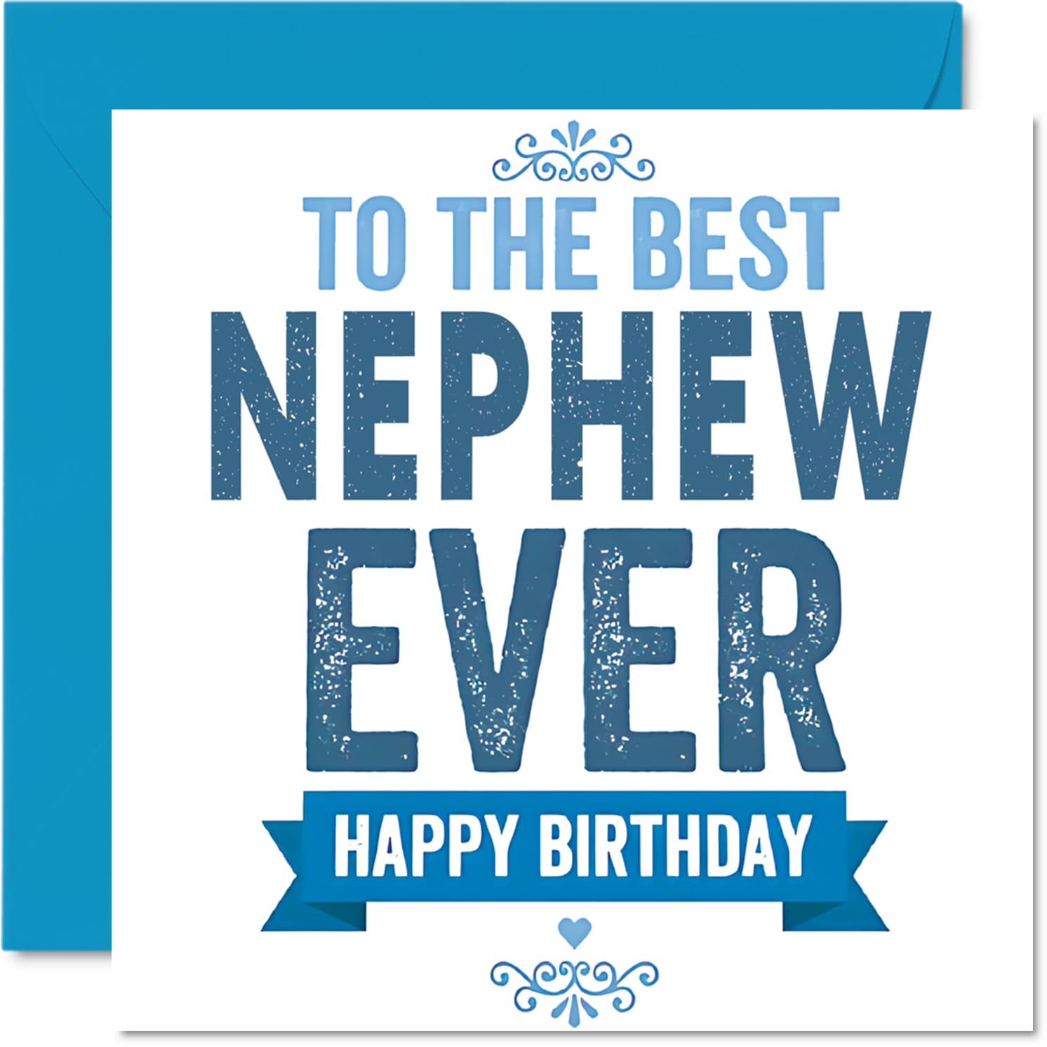 Playful Birthday Card for Nephew - Bold Birthday Wishes - Playful Blue and White Design for the Best Nephew - 145mm Square, Envelope Included