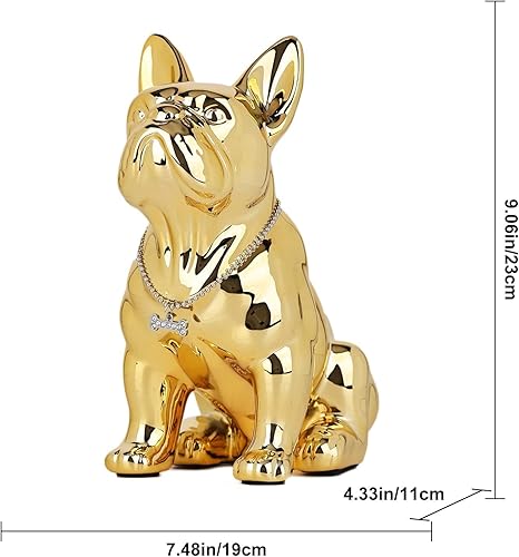 Miniatura 5 de SHENGTIAN Estatua de bulldog francés de 9 pulgadas, estatua de bulldog inglés, decoración de estatua de bulldog dorado, estatua de perro de resina,
