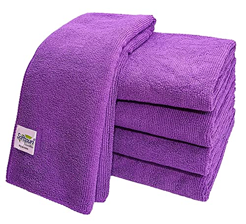 Image of SOFTSPUN Microfiber Cleaning Cloths 5pcs 40x40cms 340GSM Purple! Highly Absorbent, Lint and Streak Free Multi -Purpose Wash Cloth for Kitchen Car Window Stainless Steel Silverware.