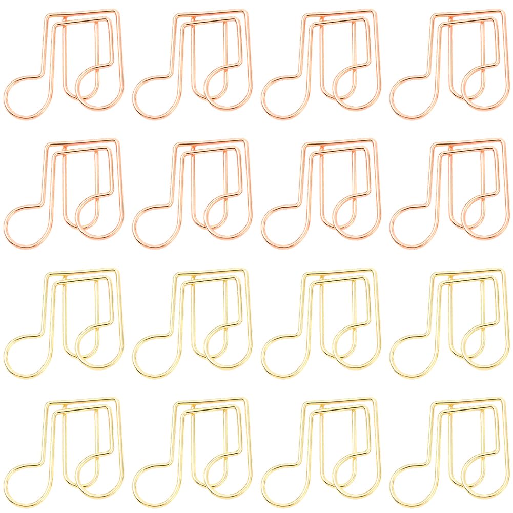 SOFPLATE 1 Box 40Pcs Musical Notes Paper Clips Metal Bookmark Clip Mini Small Rose Gold Cute Music Journal Bookmarks Clip Paper Clamps for Home Office Desk Accessories Document File Organization