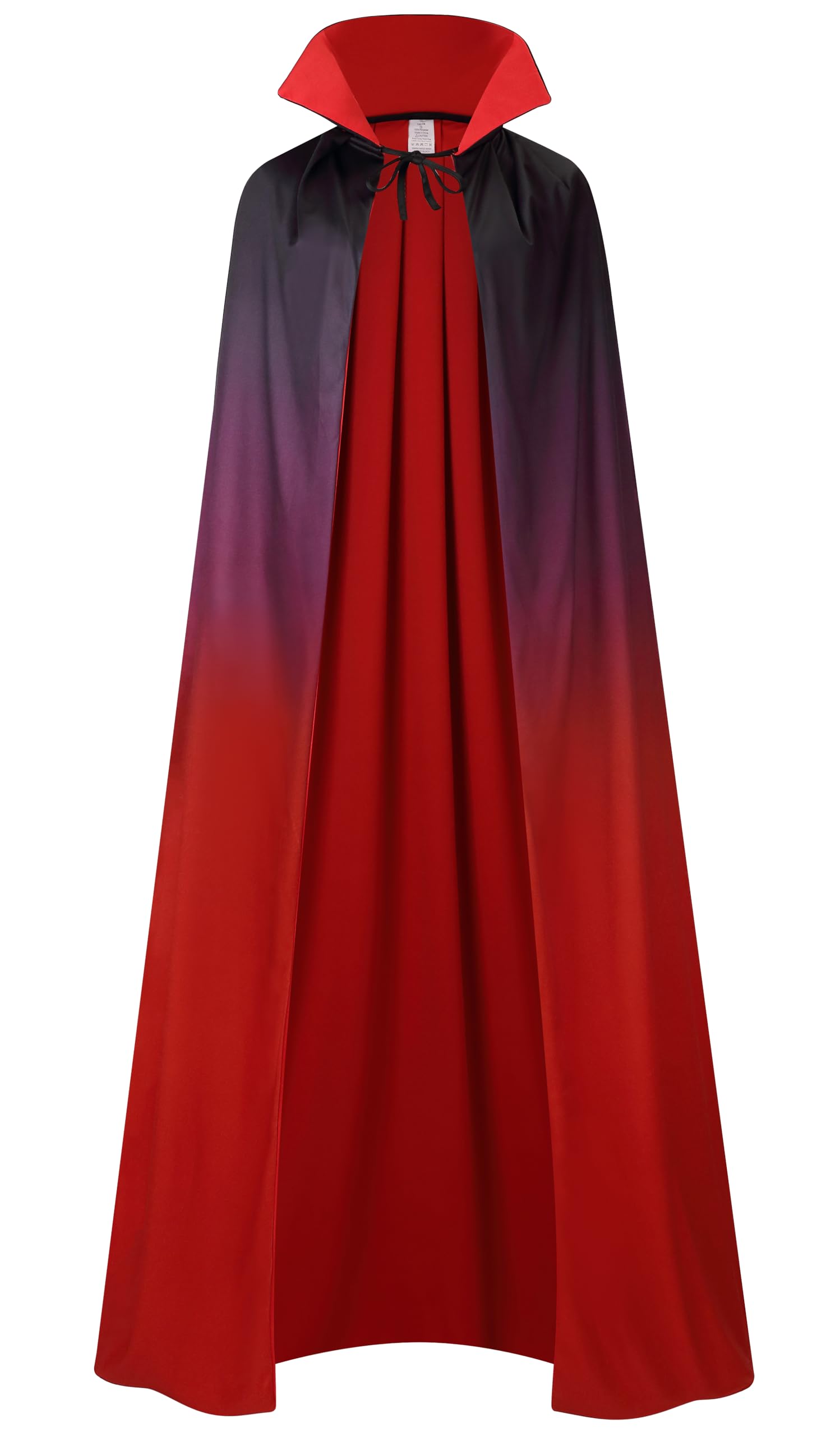 DELIVESS Vampire Costume Halloween Vampire Cape Adult, Two Sides Reversible High Collar Magician Hooded Cloak (59.06",Black Red Gradient) โ image 1