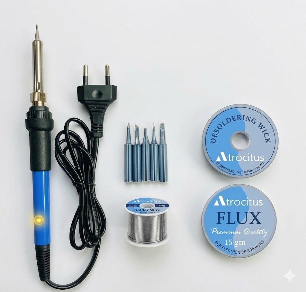 60W Professional Soldering Iron Repair Kit with Adjustable Heat Control, 5 Interchangeable Tips, Solder Wire, Flux Paste, Desoldering Wick for Electronics Work-picture-36