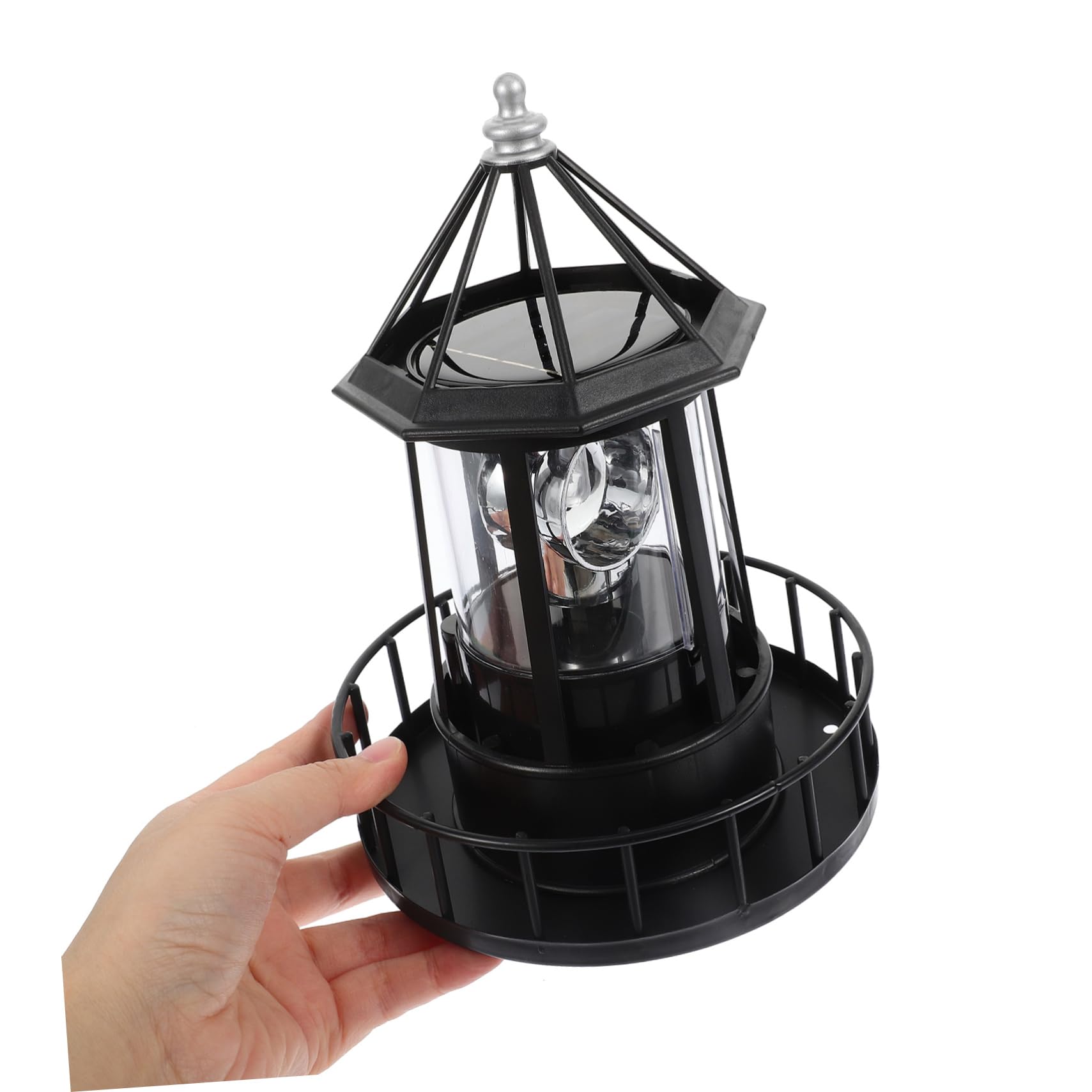 Garneck Baliza Giratoria Led Solar Decorativa Para Jardín Negro Luz Giratoria De Torre Lámpara De Paisaje Para Iluminación Exterior