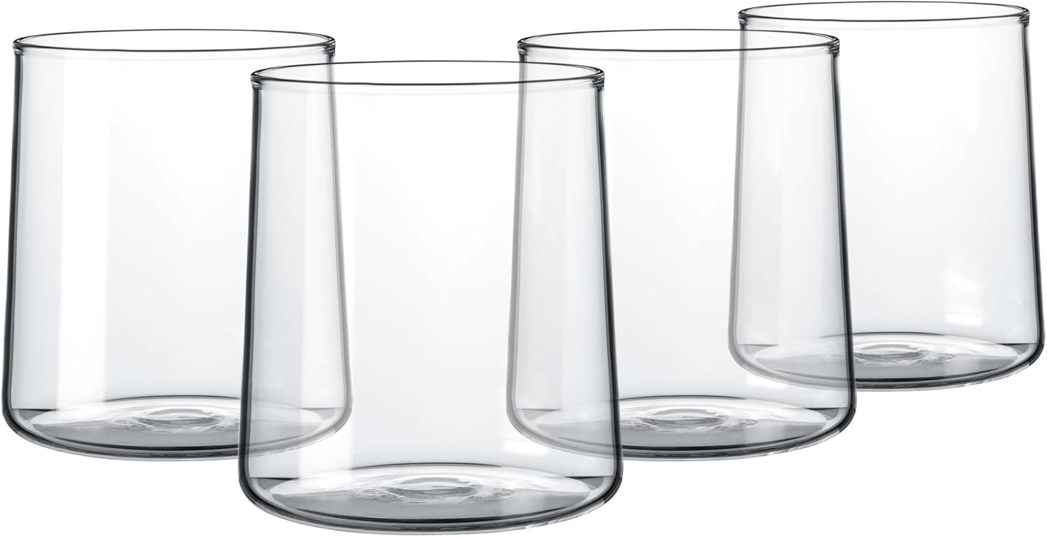 Joseph Sedgh Collection Clear Glass Tumbler Set of 4 – 16.5 oz Borosilicate Drinking Glasses – Durable, Lead-Free, Dishwasher Safe – Modern Water, Juice, Cocktail Glasses - Image 1 of 9