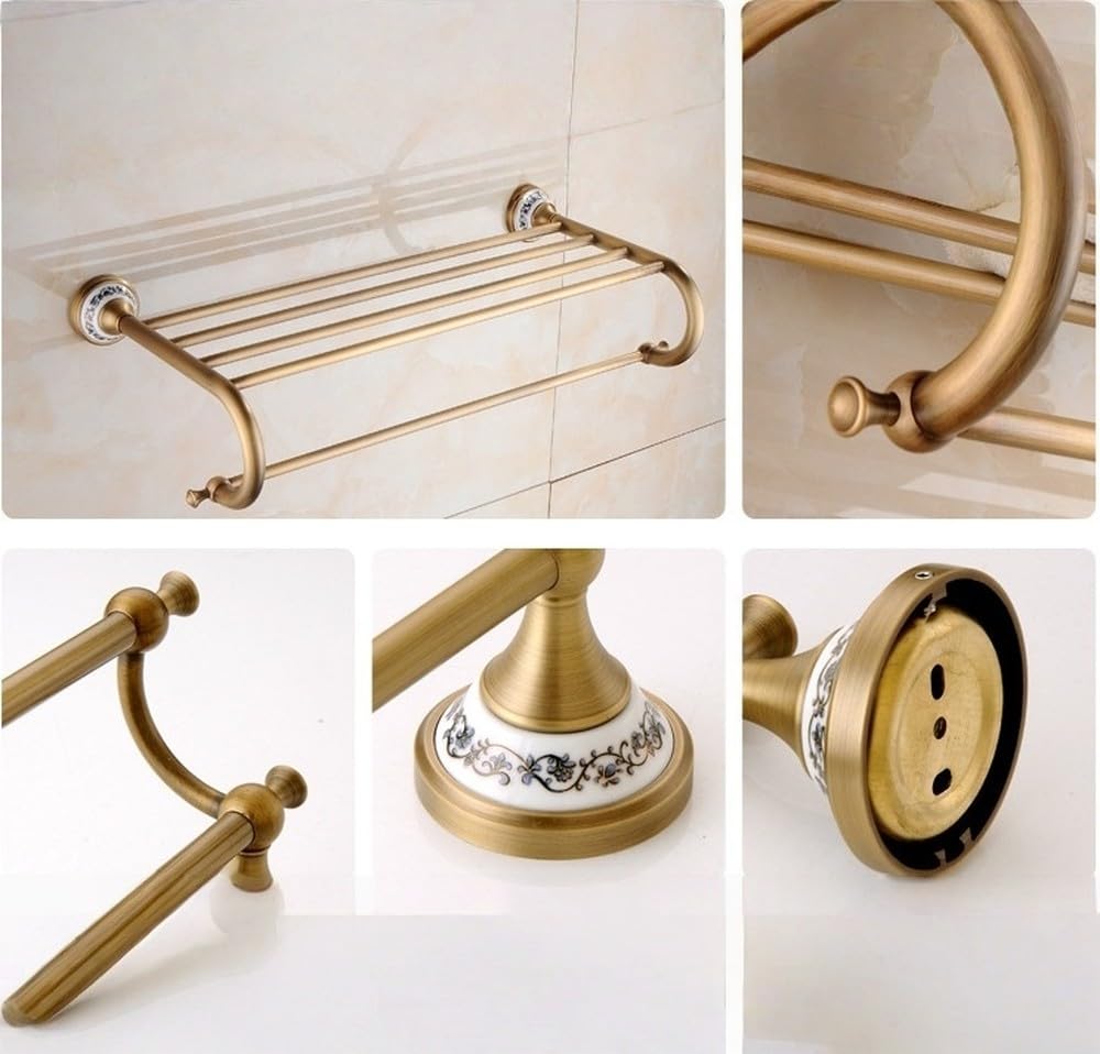 Conjuntos de Accesorios de baño de latón Macizo Cepillado Antiguo, Conjuntos de herrajes de baño de Porcelana Europea, Productos de baño Retro de cerámica, toallero
