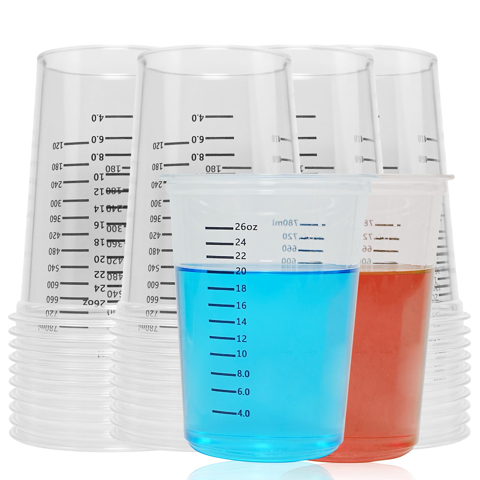 Lot de 50 tasses mélangeuses en résine - 80 ml - Ensemble de mesure de précision avec double échelle et gants de protection - Gobelets jetables robustes et transparents pour époxy, peintures