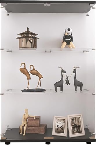 LFT HUIMEI2Y Gabinete de exhibición de vidrio con 2 estantes con puerta doble, gabinetes Curio de instalación rápida en 30 minutos, estantería de