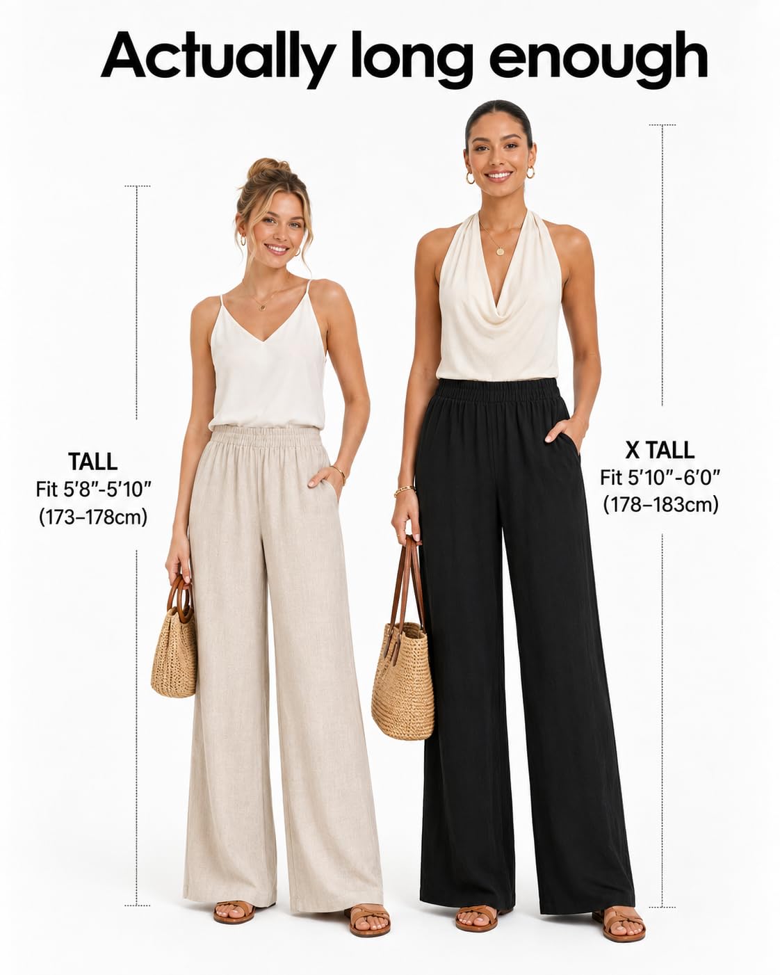 Zylioo Pantalon Palazzo en lin pour femme avec poches, coupe longue et jambes larges, décontracté, plage, voyage