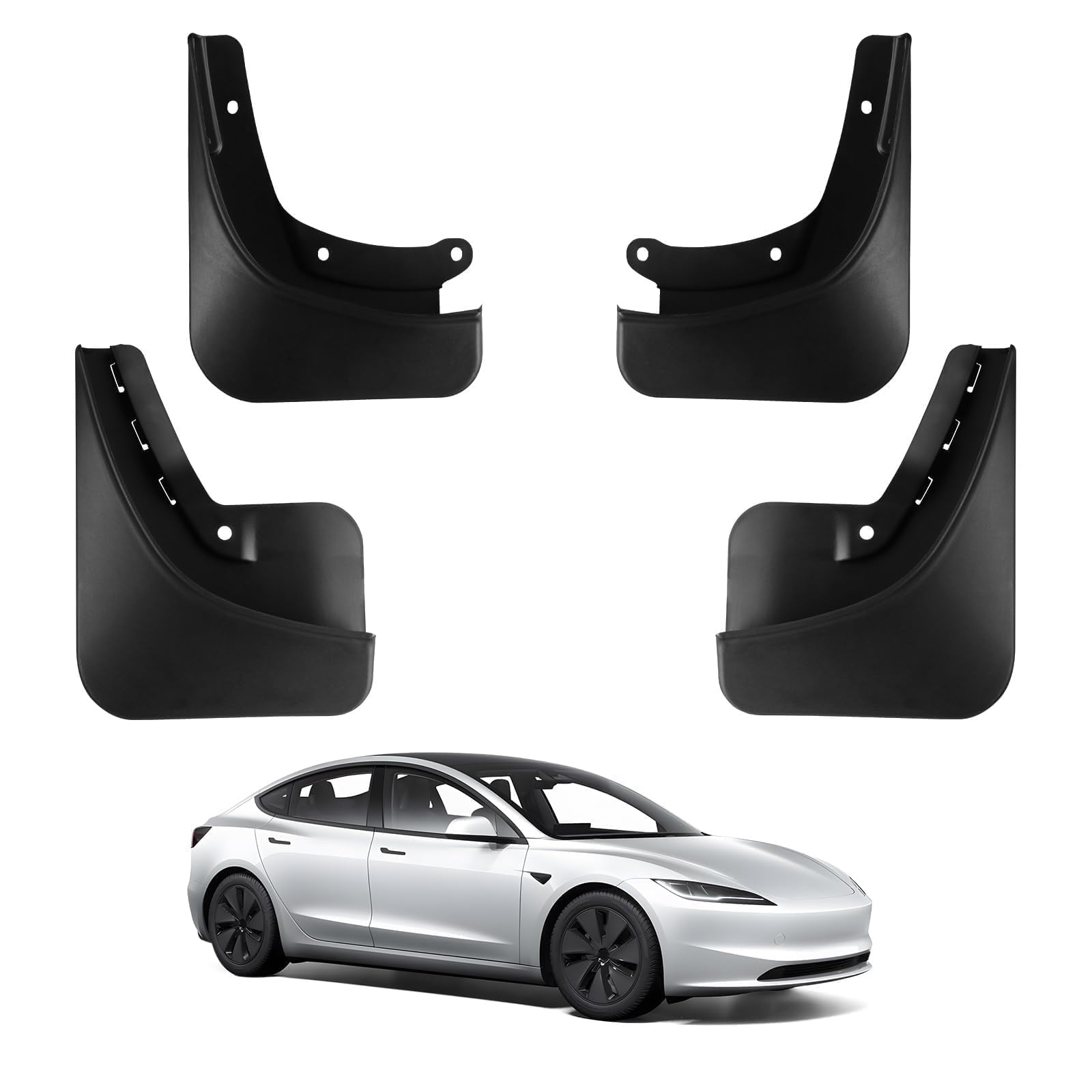 BASENOR Upgraded 2024-2026 Tesla Model 3 Highland Mud Flaps Splash Guards Fenders No Drilling No Tape Mudflaps All Weather Protector Mudguards for Tesla Model 3 Exterior Accessories (Set of 4)
