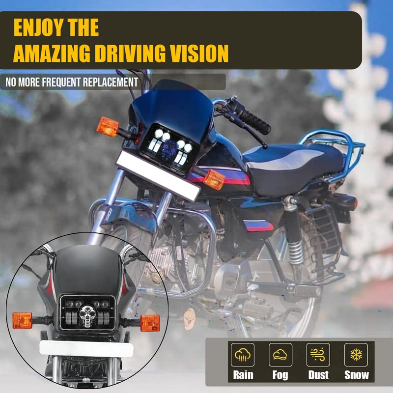 Image of AllExtreme LED SKULL Headlight Lamp 50W Ultimate Headlamp Uniform Light with Heat Dissipation Bright Beam Compatible with Splendor Bike Motorcycle