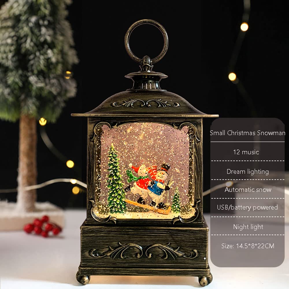 Lanterna a candela, lanterna natalizia con globo di neve, lanterna musicale da appendere con 12 canzoni natalizie, luce natalizia a batteria/USB, decorazione natalizia con lanterna glitterata ( Color