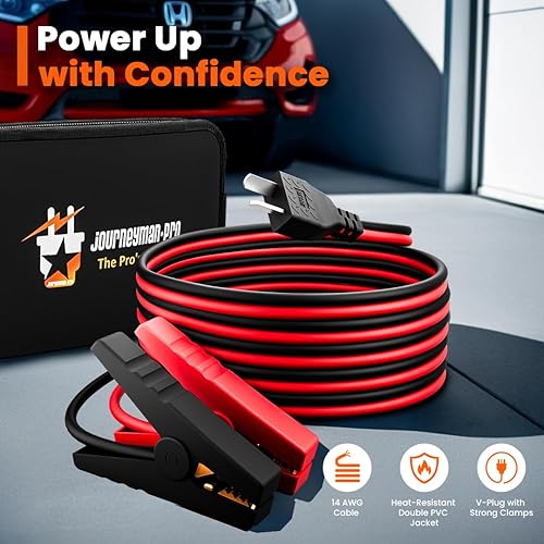 Miniatura 2 de Journeyman-Pro Cables de carga de batería de CC tipo V compatibles con generador 14AWG 15A 12VCC, abrazaderas de cocodrilo aisladas, cable de 12