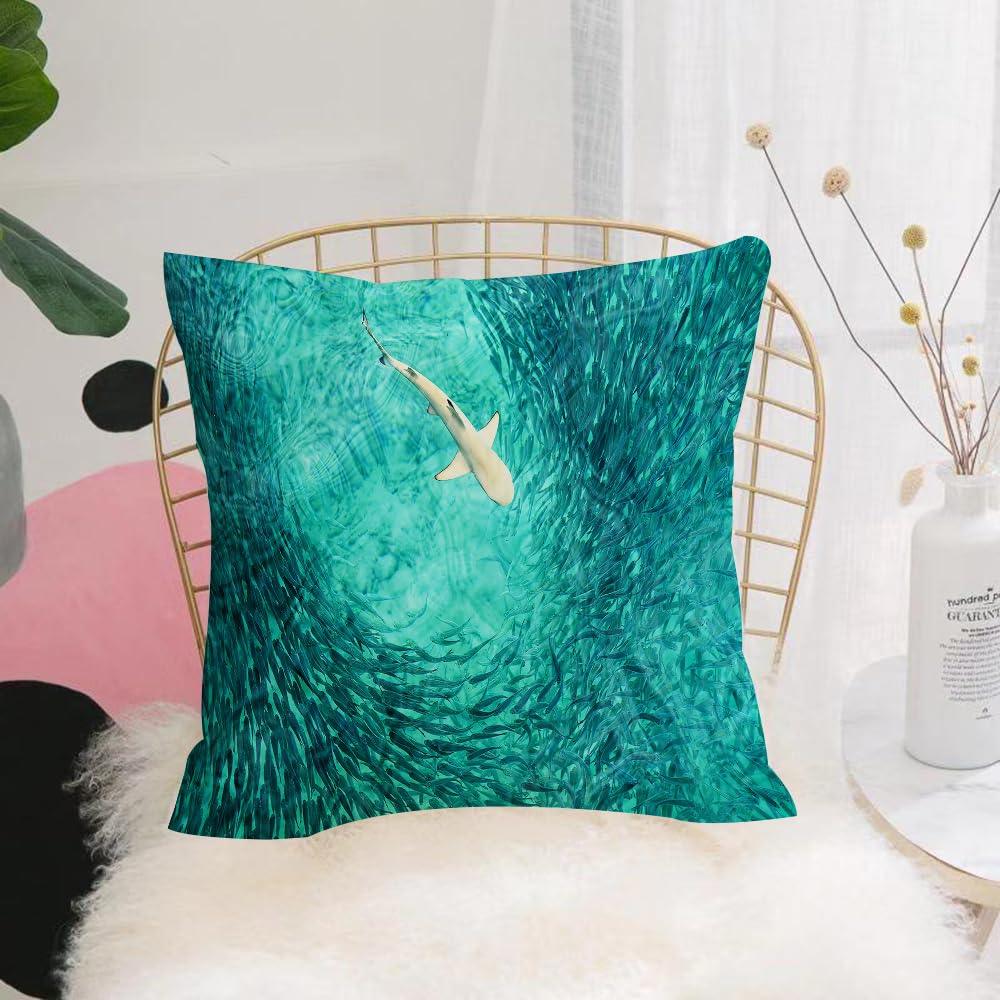 Hyosxw Safari White Shark Hunting Fishes In The Blu - A10 Cushion Cover,Throw Pillow Case Home Decorative For Living Room Bedroom Sofa Chair 18X18 Inch,Safari White Shark Hunting Fishes In The Blue Ocean,Pillowcase 45X45cm