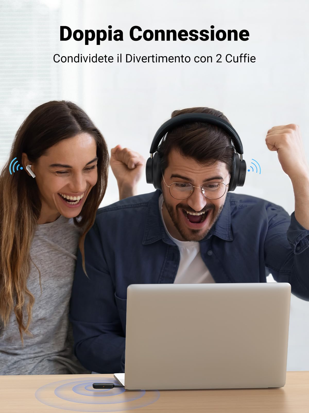 UGREEN Bluetooth 5.4 Adattatore Audio 2 in 1 3.5mm Aux Jack con Microfono per TV PC Auto