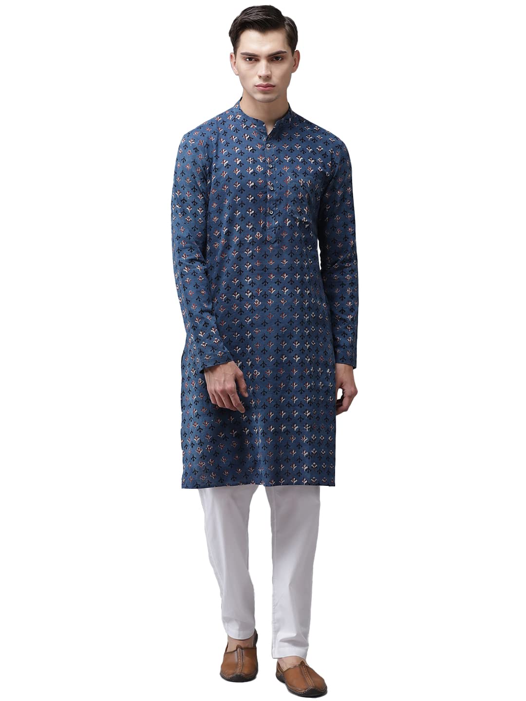 See Designs Men Blue And Maroon Hand Block Print Sustainable Straight With Kurta Pyjama - Sdkt95801L (L)
