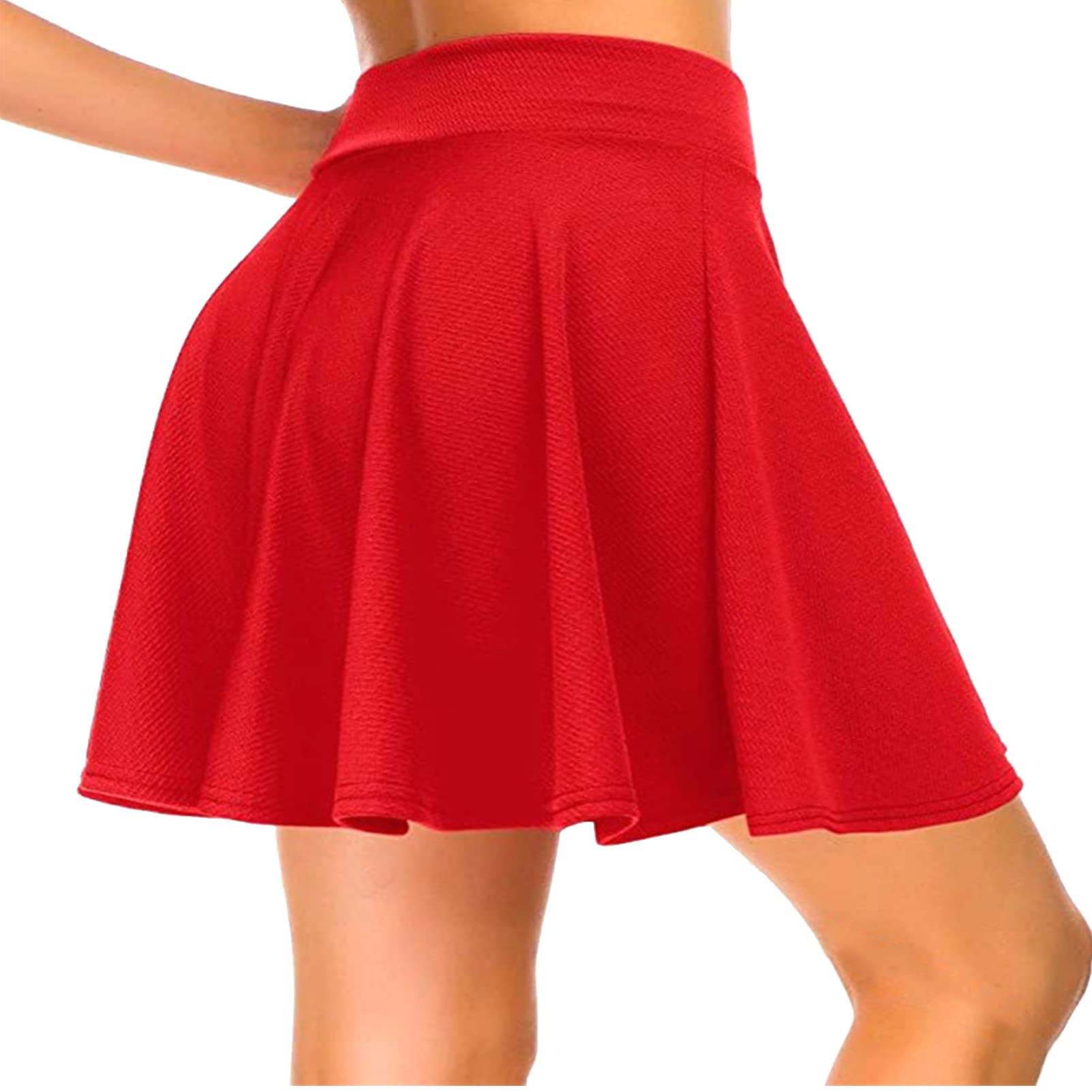 Dressever Damen Basic Vielseitige Dehnbaren Informell Casual Mini Hohe Taille A-Linie Tennisrock Tanzrock