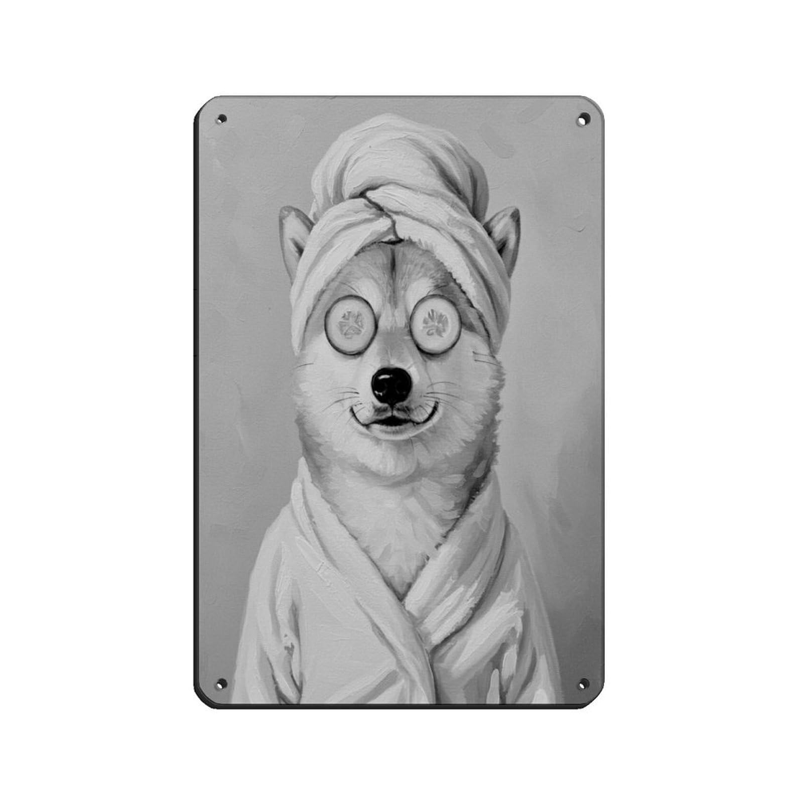 Bathroom Spa, Shiba Inu Décor Art Retro Poster Metal Tin Sign Chic Art Retro Iron Painting Bar People Cave Cafe Family Garage Poster Wall Decoration 8x12inch(20x30cm)