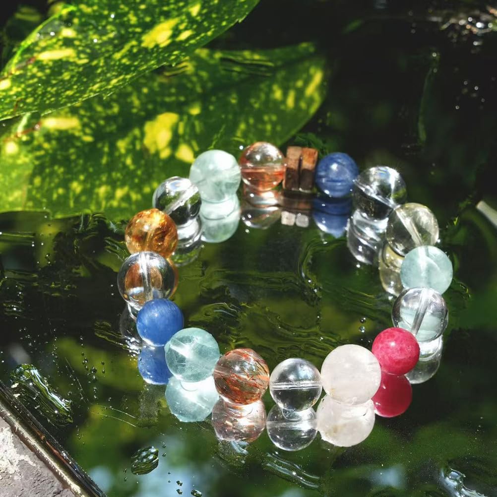 Pulsera de piedras preciosas curativas naturales Pulseras de cristal azul citrino Pulsera elástica hecha mano para yoga Alivio del estrés Joyería de cristal para hombres y mujeres,Multi colored