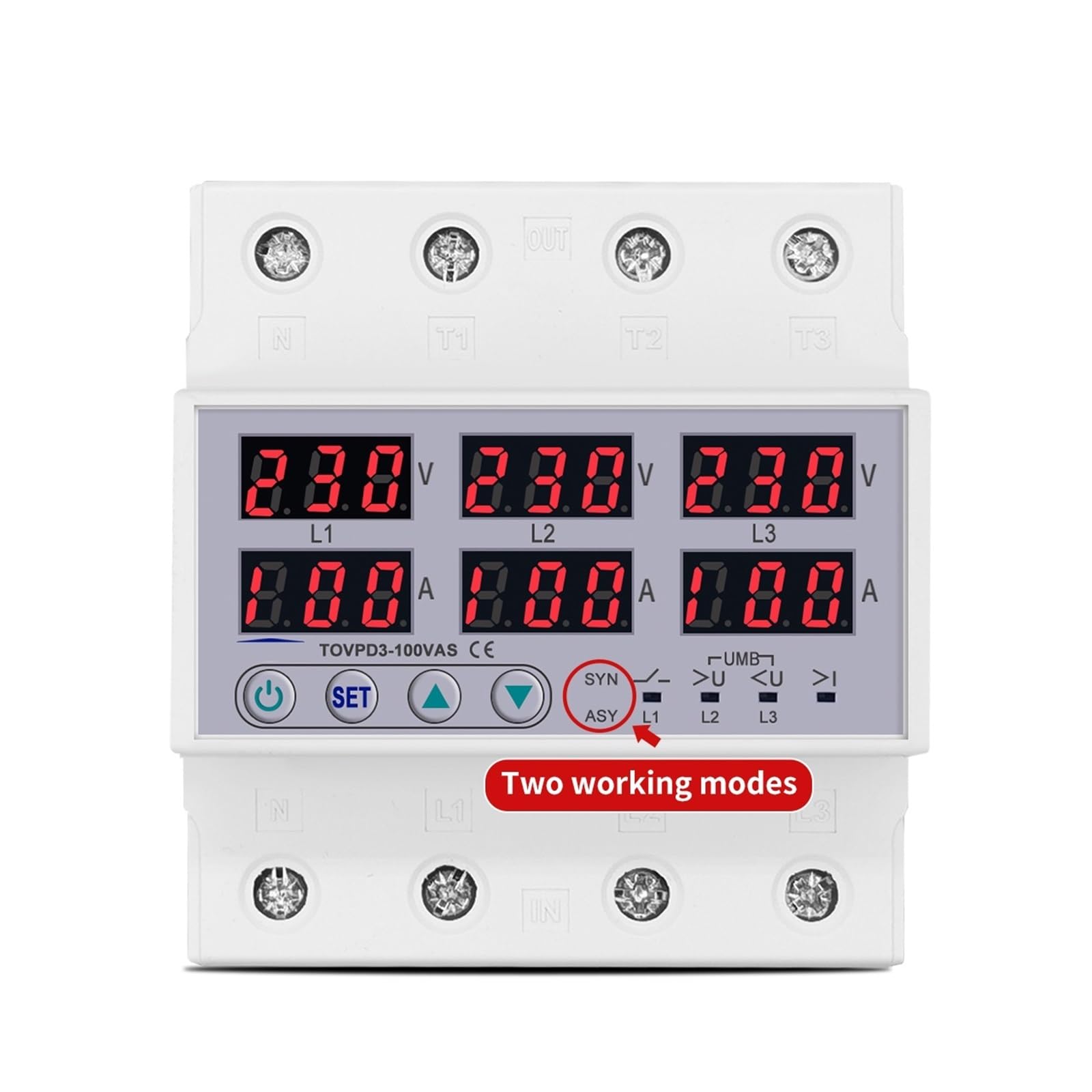 TSIOHKBS 3 Phase 100A Din Rail Adjustable Over Under Voltage Current Limit Protection Relay Protector Synchronous Asynchronous