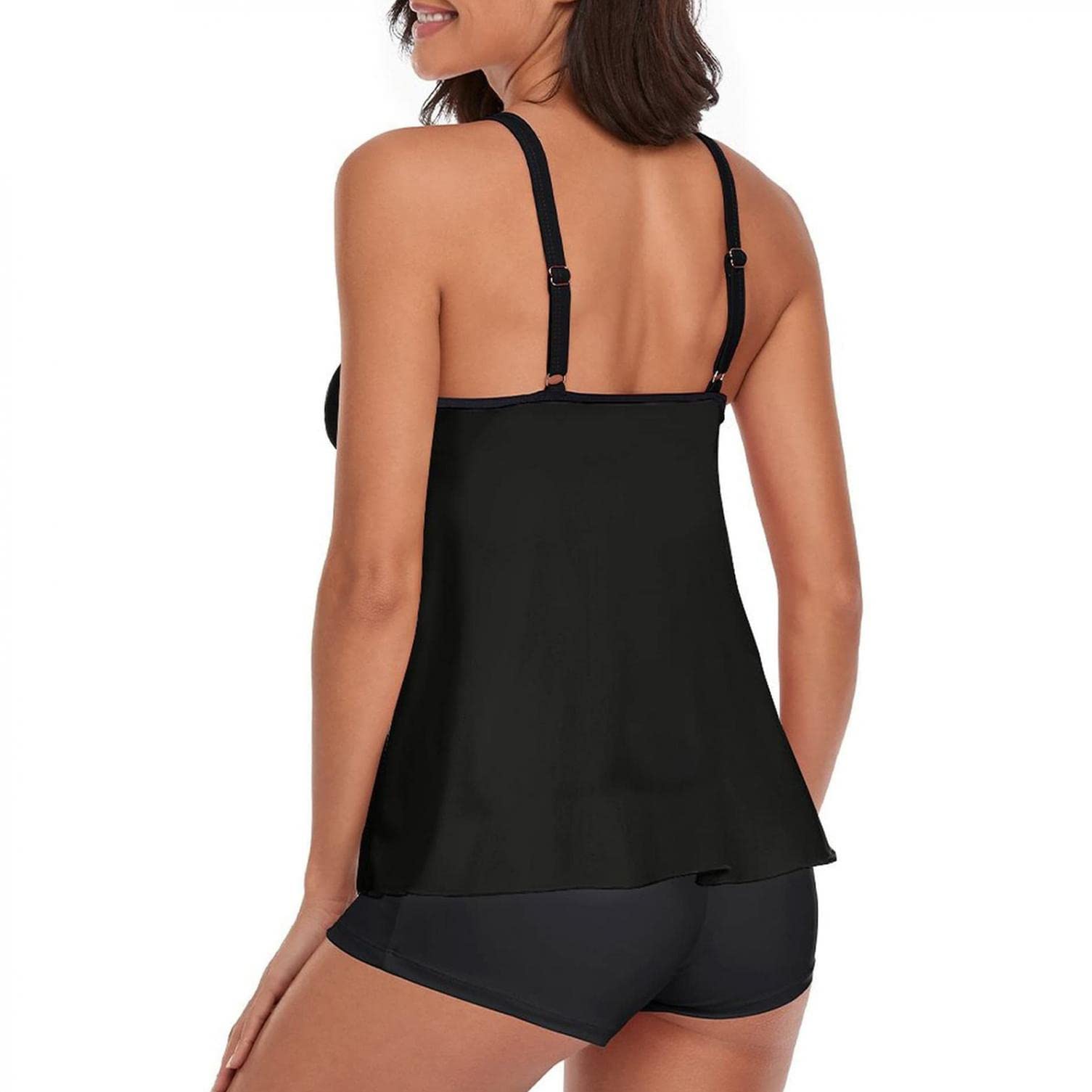 wihnsinop Tankini Damen Bauchweg Bademode Set Freizeit Badeanzug Tankinis Zweiteiler Sets Sommer Elegant Badeanzüge für Damen Oberteil mit Badeshorts