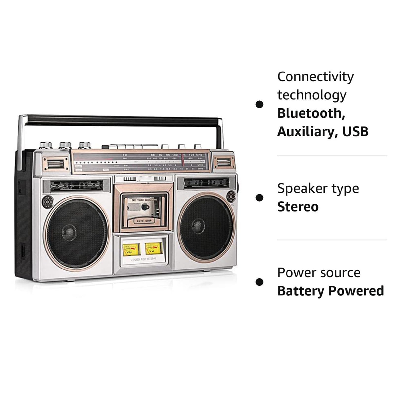 Przenośny magnetofon kasetowy kaseta Boombox radio AM/FM Wbudowane głośniki stereo gniazda USB/Micro SD Aux w gniazdo słuchawkowe Konwersja kaset na USB/SD