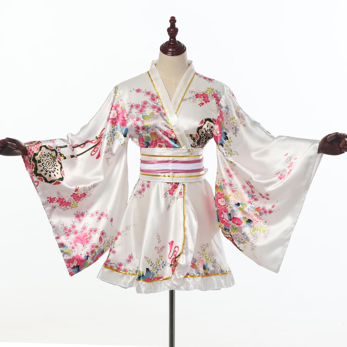 BPURB Kimono-Kostüm, japanisches traditionelles Geisha-Yukata-Cosplay, Damen, sexy Kirschblüten, Bademantel, Nachtwäsche mit Obi-Gürtel