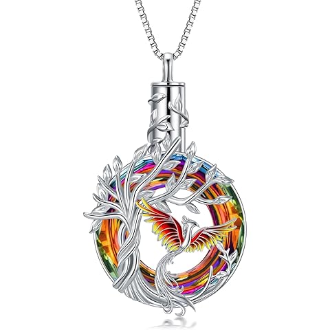 TOUPOP Phoenix Urn Necklace Cremation Jewelry for Ashes 925 Sterling Silver Crystal Phoenix Pendant with Funnel Filler Memorial Jewelry Gifts for Women