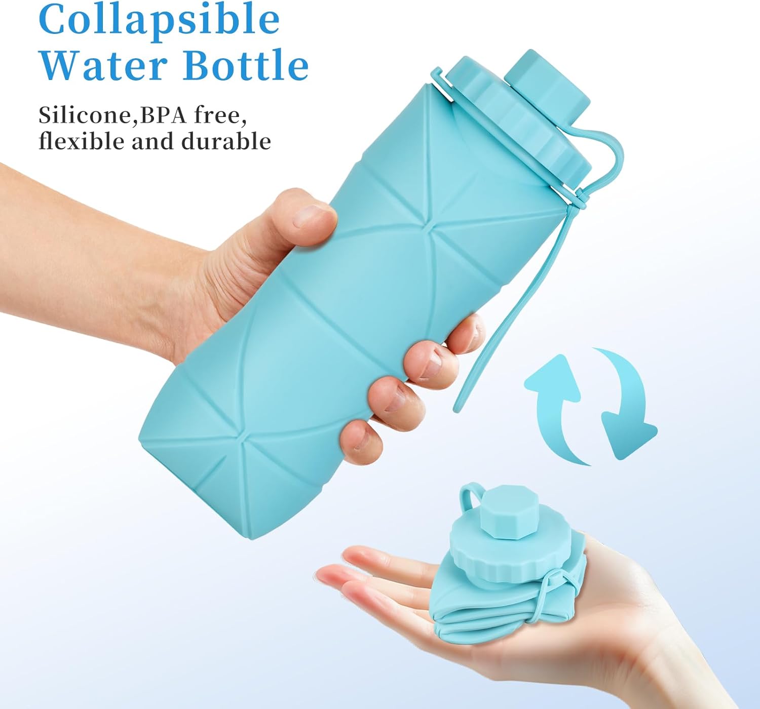 YCT Collapsible Silicone Travel Water Bottle 20oz (600ml), Reuseable Leakproof BPA Free Foldable Sports Bottle, with Carrying Strap, Green - Image 3