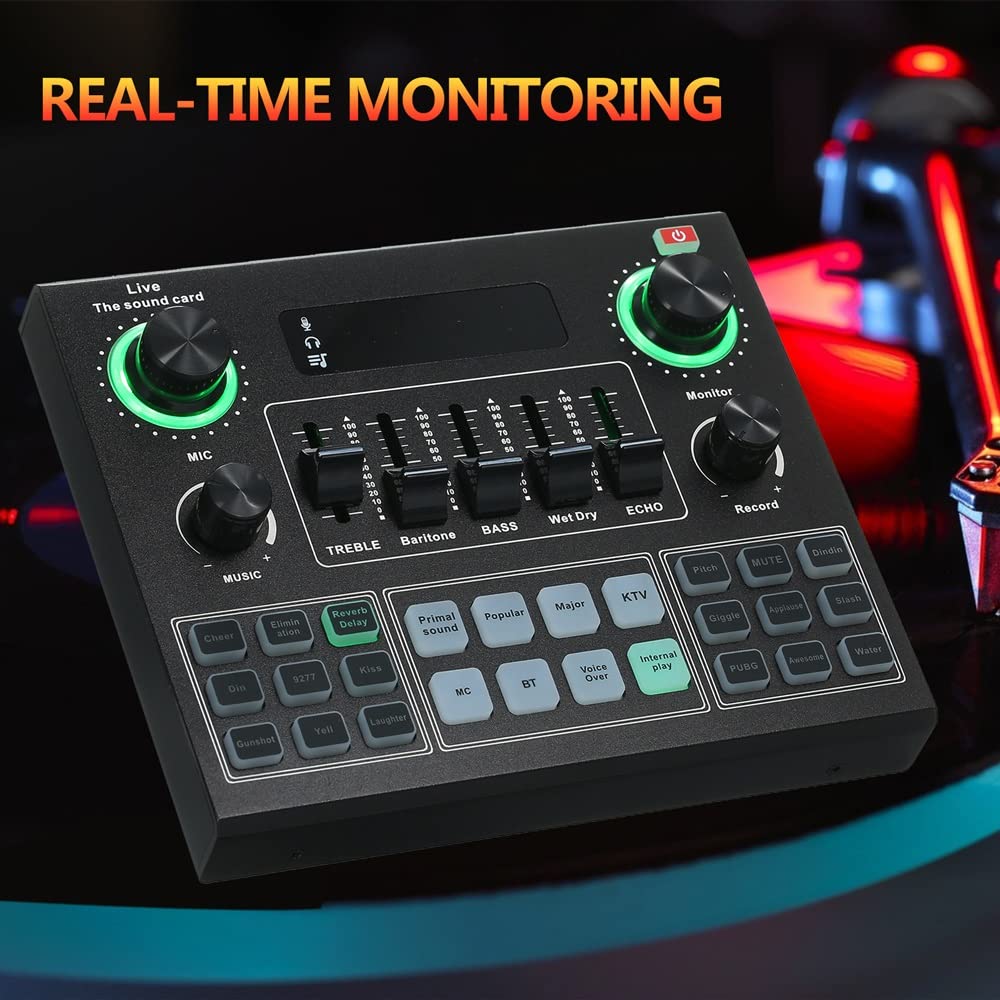 MRKU Carte Son V9 Live BT Accompagnement Audio Mixeur avec Effets sonores Diffusion Enregistrement Réseau Chant sur Téléphones Ordinateur Portable