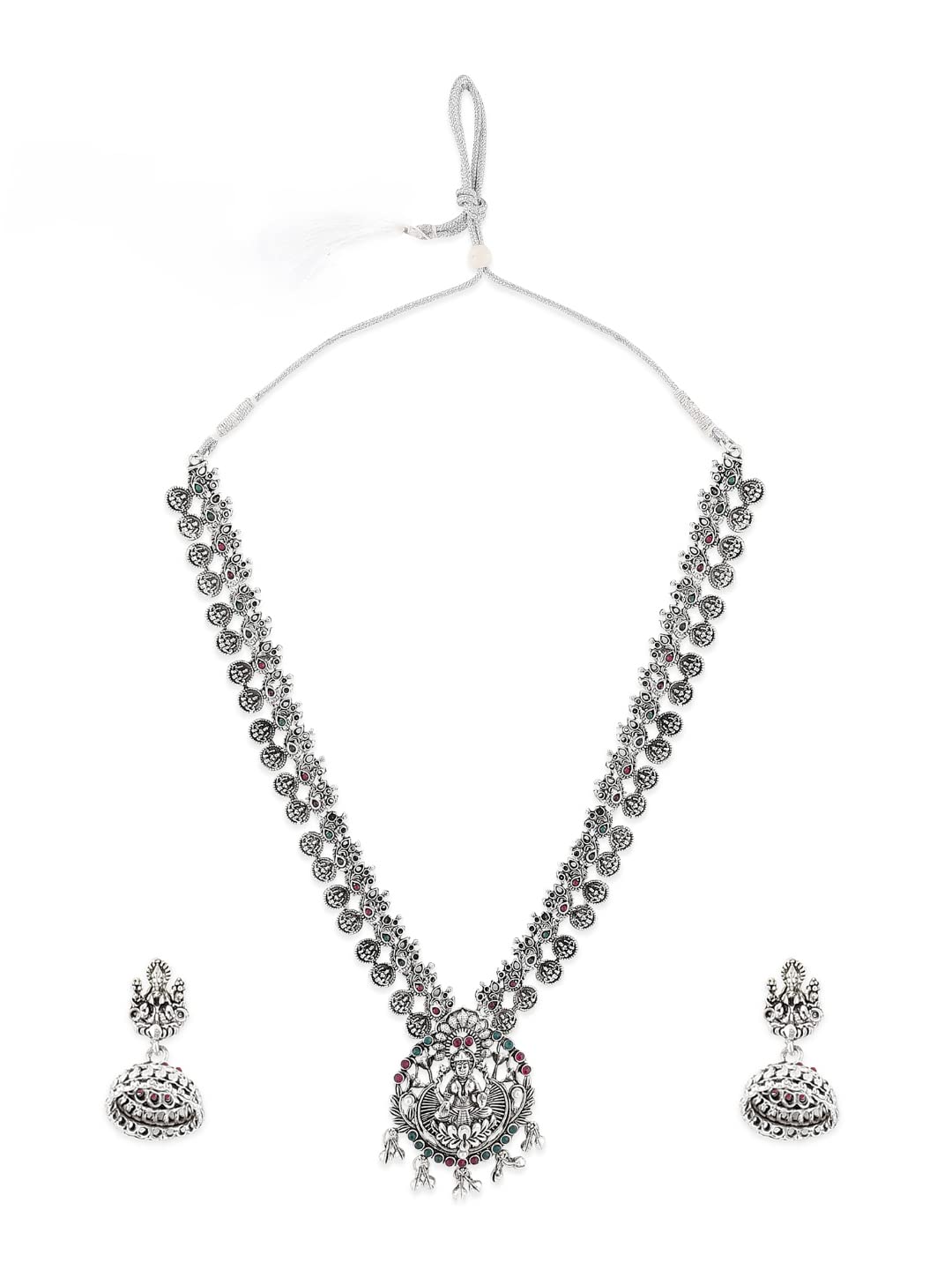 ZAVERI PEARLS Antique Silver Tone Goddess Laxmi Long Temple Necklace & Earring Set For Women-ZPFK10283 (B093Y4Z4FS) Amazon Price History, Amazon Price Tracker