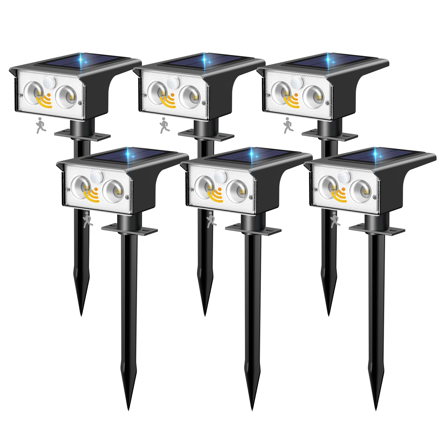 btfarm Set di 6 Lampade Solari per Esterni con Rilevatore di Movimento, 6500K Luce Esterna Potente, 3 Modalità Faretto Solare IP65 Impermeabile Illuminazione, Proiettore Solare per Giardino Sentieri