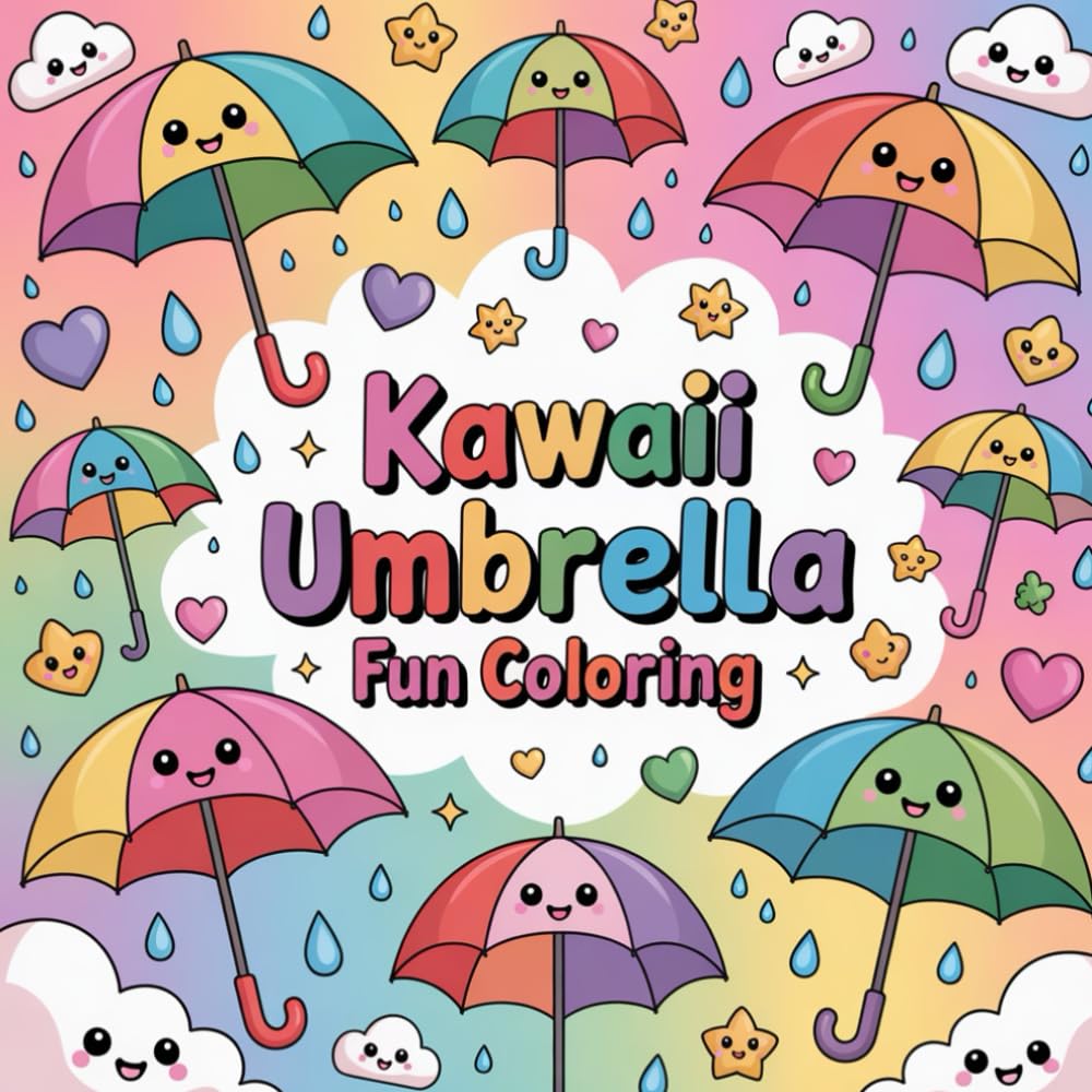 Kawaii Umbrella Fun Coloring: cute umbrella coloring book, kawaii coloring book for kids, adorable and simple designs, fun and relaxing art, coloring ... and umbrellas, stress-relief coloring pages