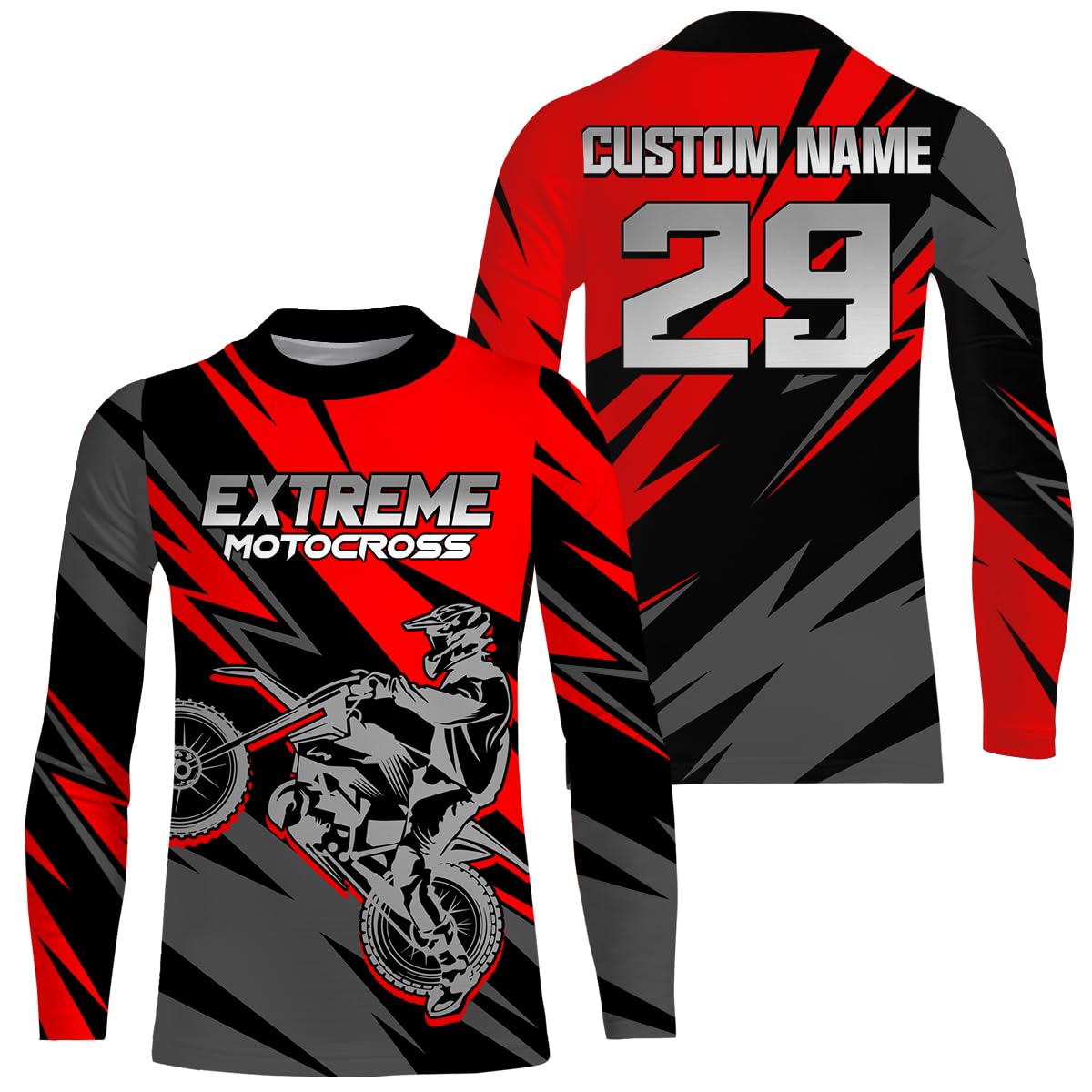 Red Motocross Racing Jersey Youth Men Kid Upf30+ Custom Dirt Bike Shirt Off-Road MX Racing Extreme Motorcycle Jersey XM253 (Polyester, Kid Jersey)