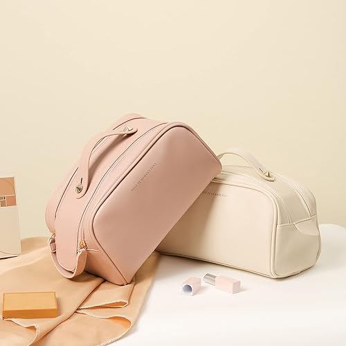 Miniatura 6 de XASRVIR Bolsa de maquillaje para mujer, bolsa de maquillaje de viaje de gran capacidad, bolsa de maquillaje plana portátil de gran apertura, bolsa