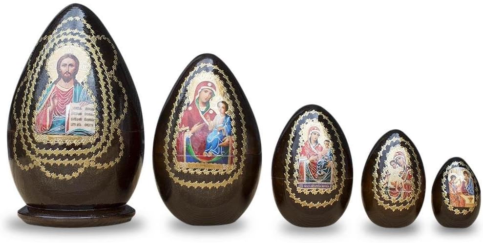 BestPysanky Set of 5 Jesus Christ Icons Wooden Nesting Dolls 6.5 Inches