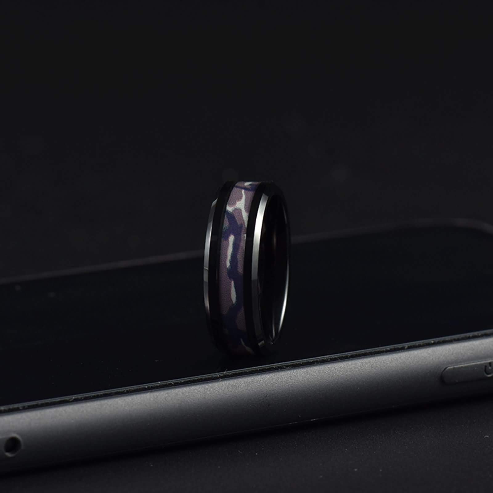 Anello Tungsteno Uomo Anello con Intarsio Motivo Mimetico Anello Uomo Personalizzabile 8MM Anello Nuziale Nero Misura 12-31