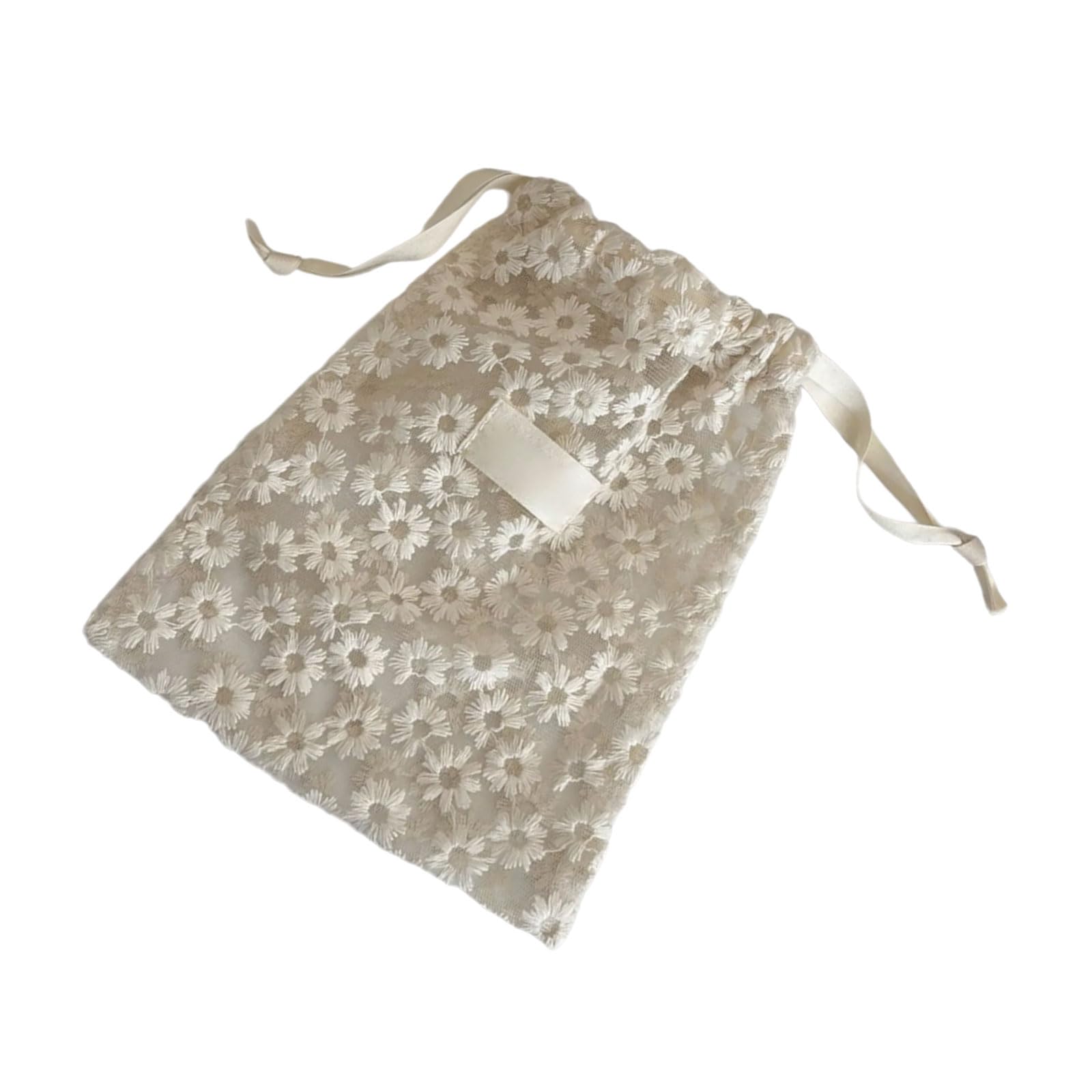 Zwwaazhf A Net Cosmetic Pouches With Lace Detailing Nd Daisies Pattern Drawstring Closure Travel Friendly Storage Organizers Travel Cosmetic Organizers Drawstring Bag