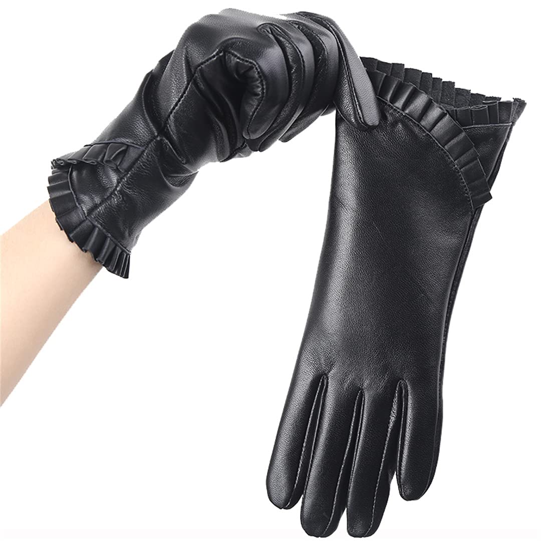 Guanti da donna in pelle nera addensare i guanti invernali caldi Guanti da guida antivento all'aperto