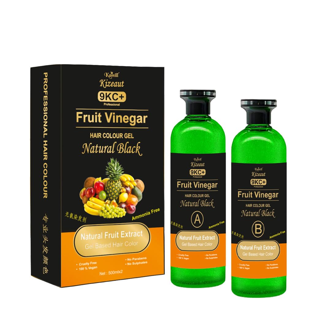 Kamill Kizeaut Fruit Vinegar Natural Black Hair Color Gel 1000 ml | Stain Free Gel-Based Hair Color With Non Drip Formula | No Ammonia | Cover Greys | Long Lasting Brown Shade for Men & Women (500 ml x 2)-picture-15