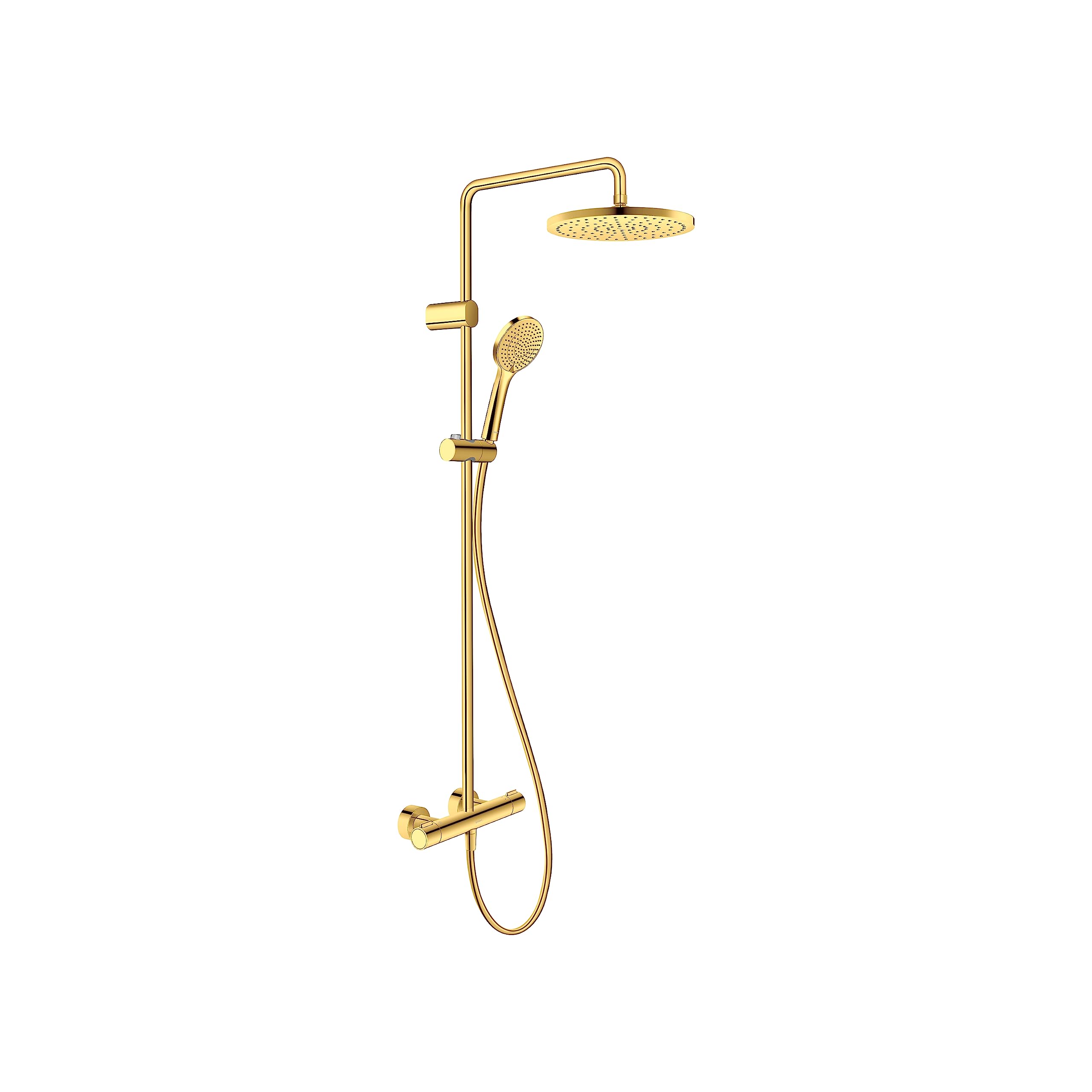 Système de douche Duravit, système de douche à économie d'eau, douche de tête avec 3 types de jets (Rain, Intense Rain, Soft Rain), réglable en angle, kit de douche facile à nettoyer, doré poli