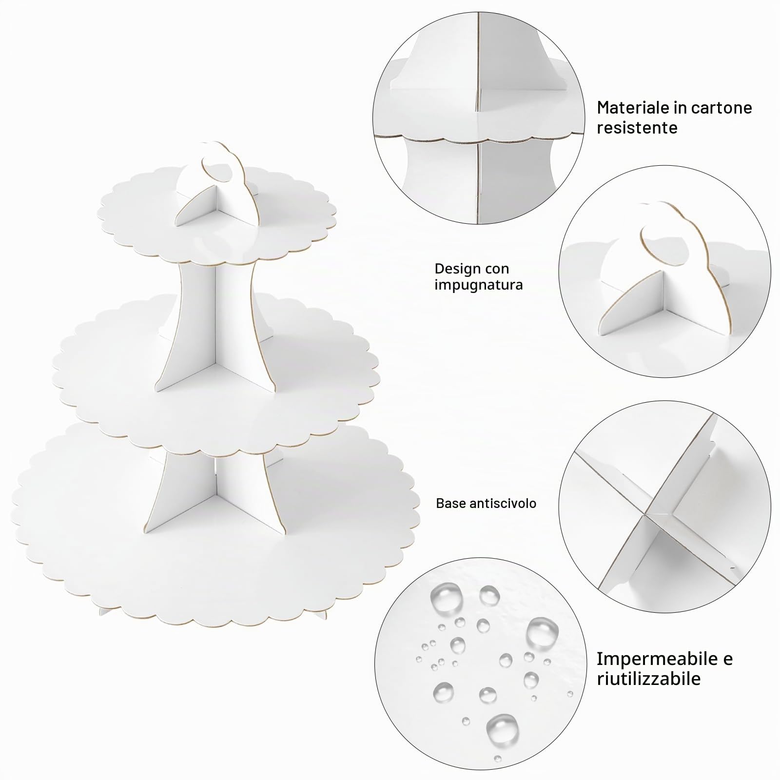 Soleebee Supporto per torta in cartone, supporto per cupcake a 3 livelli, supporto per torre da dessert, supporto per muffin, forniture per feste per compleanno, matrimonio, festa, torte, panini