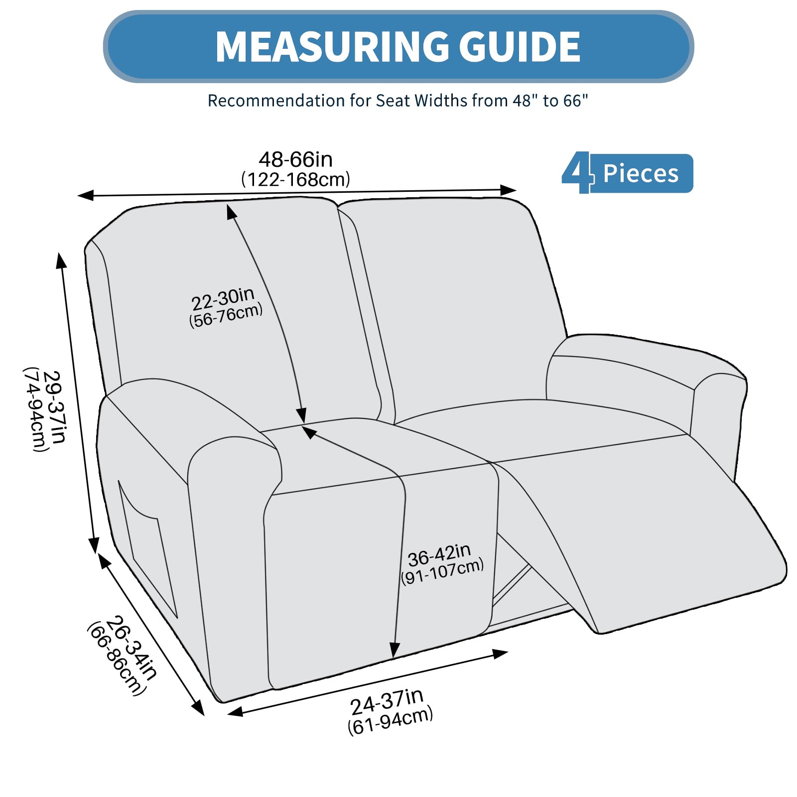 JIVINER Loveseat - Fodera per poltrona reclinabile, 4 pezzi, per divano reclinabile, 2 cuscini, copridivano Jacquard di recente protezione per mobili con tasche laterali (cachi, 2 posti)