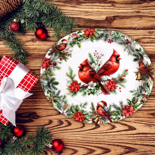 Treasure Cove Christmas Paper Plates Disposable Cardinal Oval Paper Plates Cardinal Bird Tableware Decorative for Xmas Holiday Dinner Party Supplies 24Pcs 10'' x 12'' – Image 5