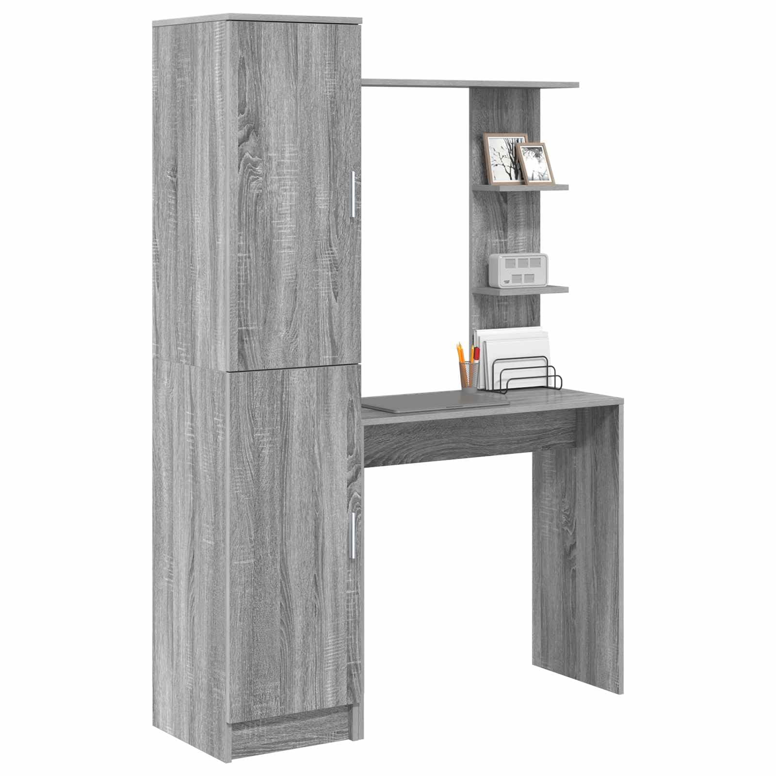 Set Scrivania e Cassettiera 2 Pz Grigio Sonoma Legno | Set arredo studio con ampia superficie di lavoro e scaffali integrati per organizzare libri e documenti in ufficio.