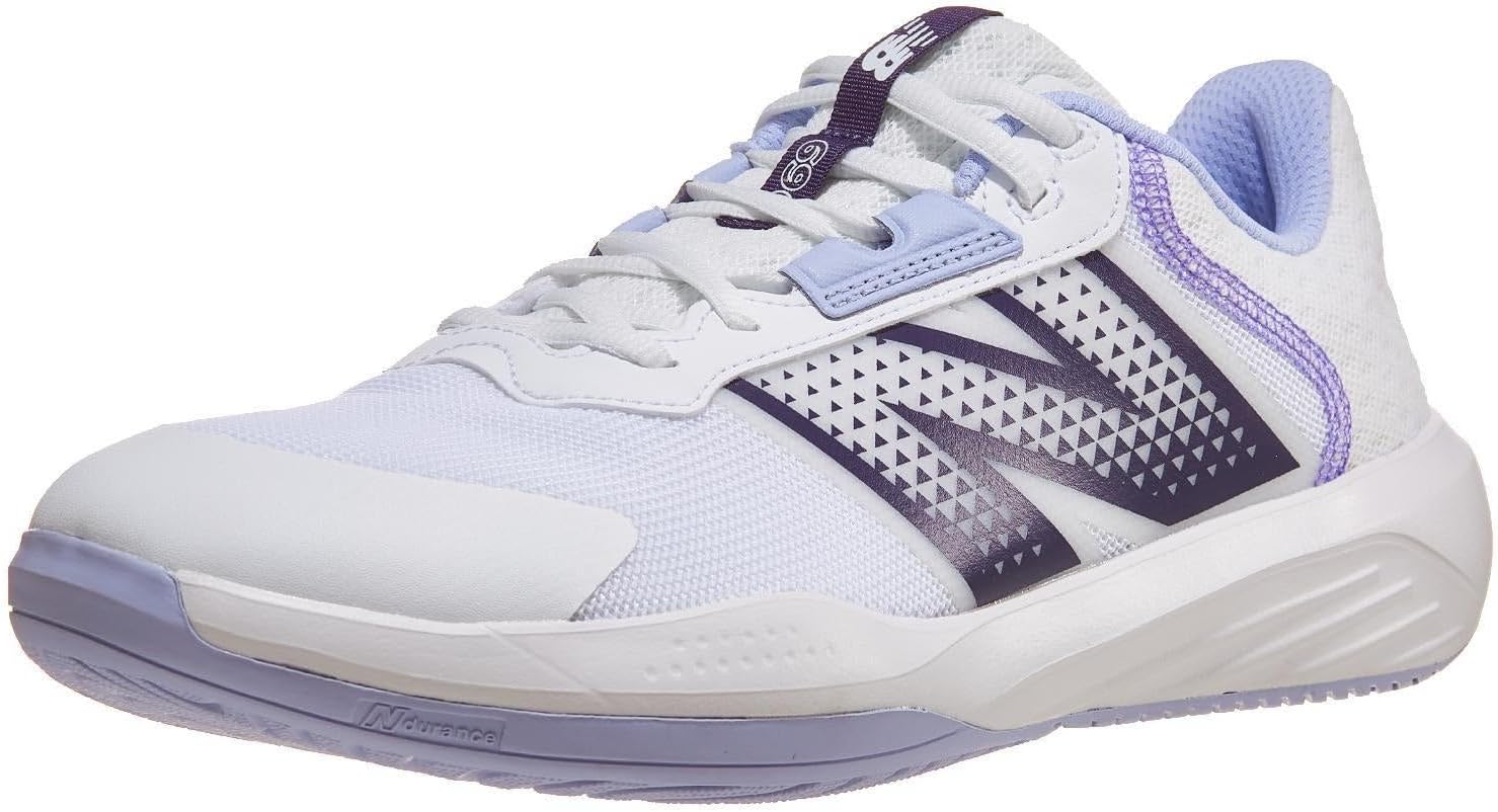 New Balance Men's 696 V6 Hard Court Tennis Shoe, White/Grey/Dusk Shower, 7 Wide