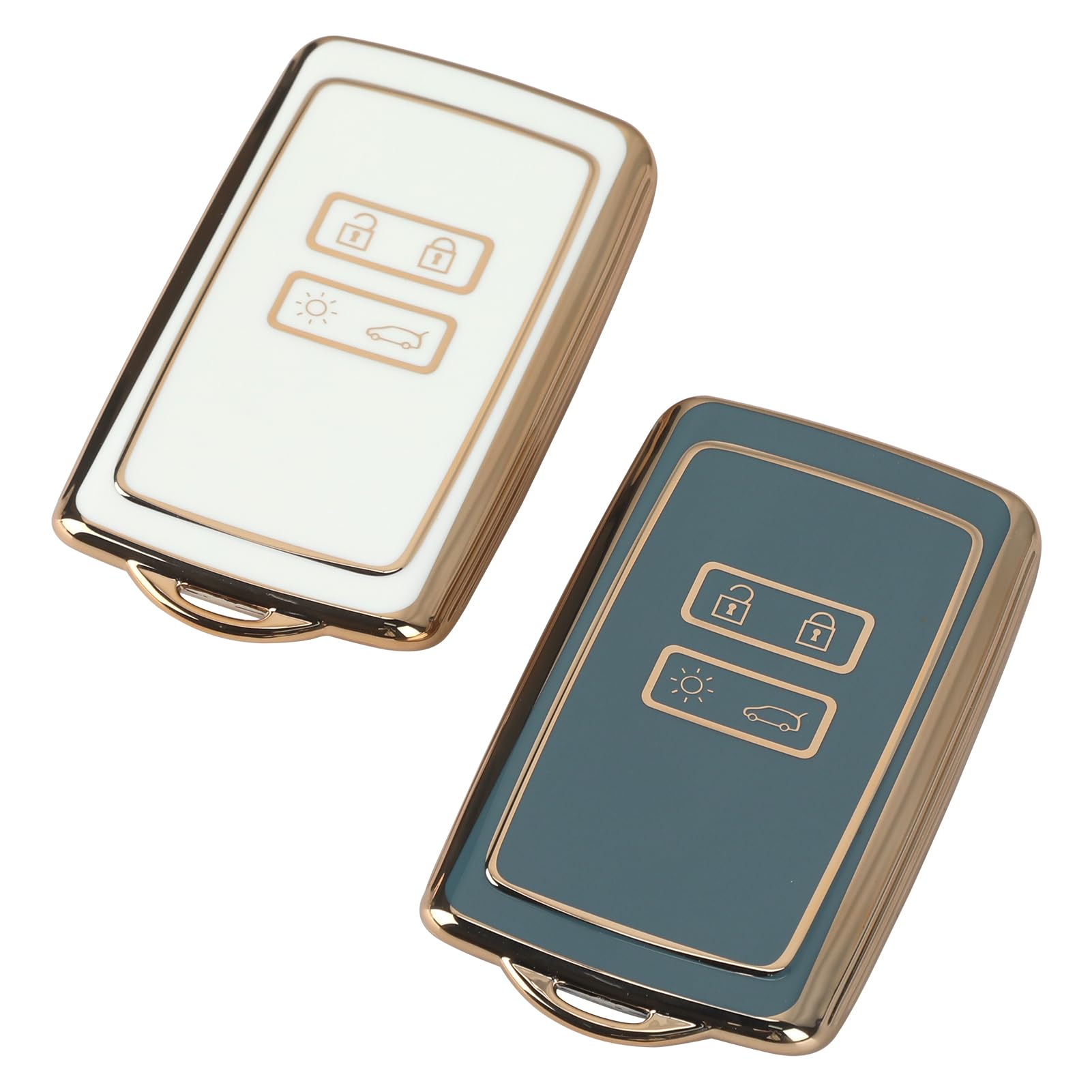 Raykce 2 Packs Car Key Covers 4 Buttons Key Fob for Renault, TPU Key Protection Shell Smart Car Key Case Compatible with Renault Fluence Duster Dacia Megane Kadjar-Clio Captur Espace (White+Grey)